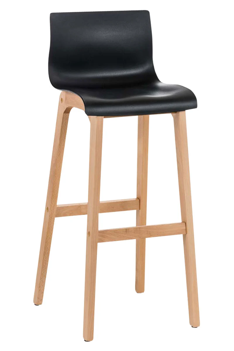 Tabouret de bar design scandinave x1 structure de 4 pieds en bois assise en plastique noir 10_0004943