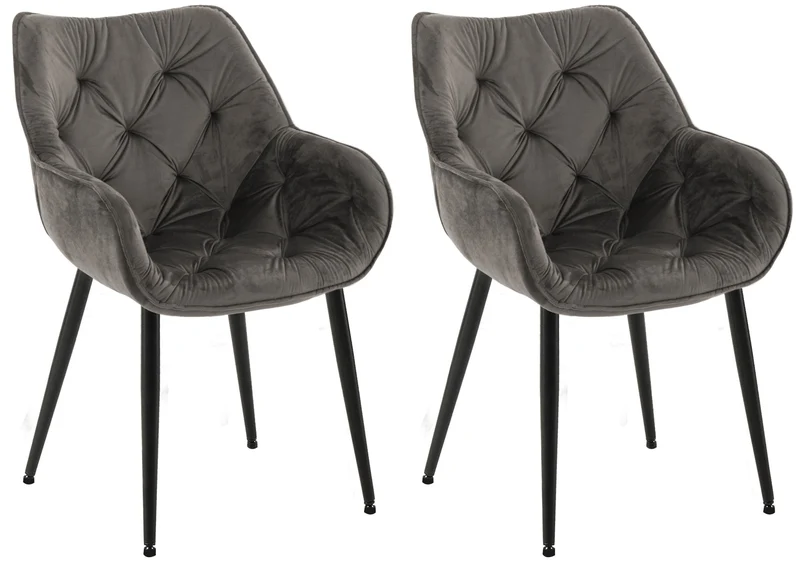 Lot de 2 chaises de salle à manger coutures décoratives en velours anthracite et pieds en métal noir 10_0007462