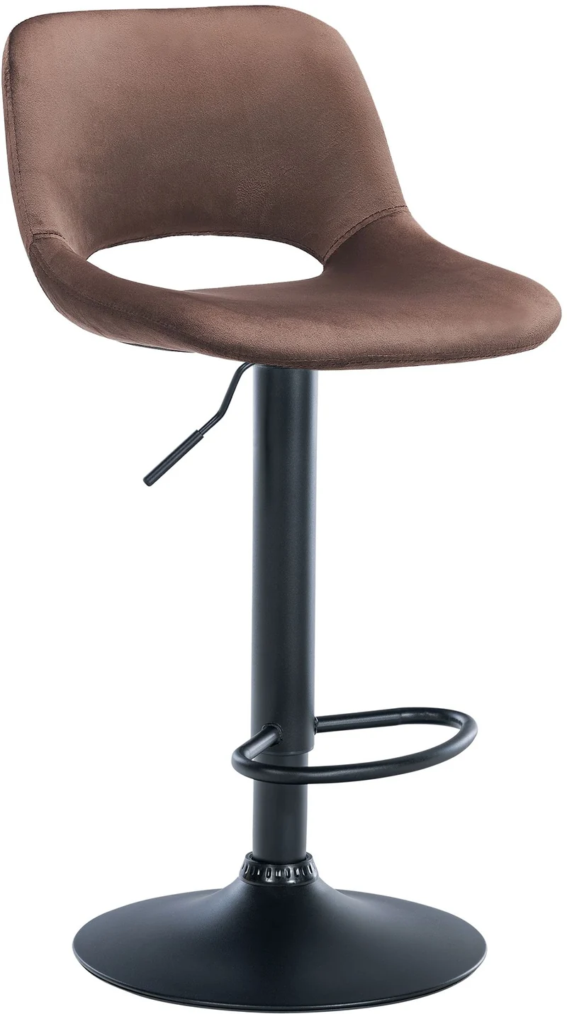 Tabouret de bar chaise haute x1 avec repose-pieds en velours marron piètement métallique noir 10_0004601