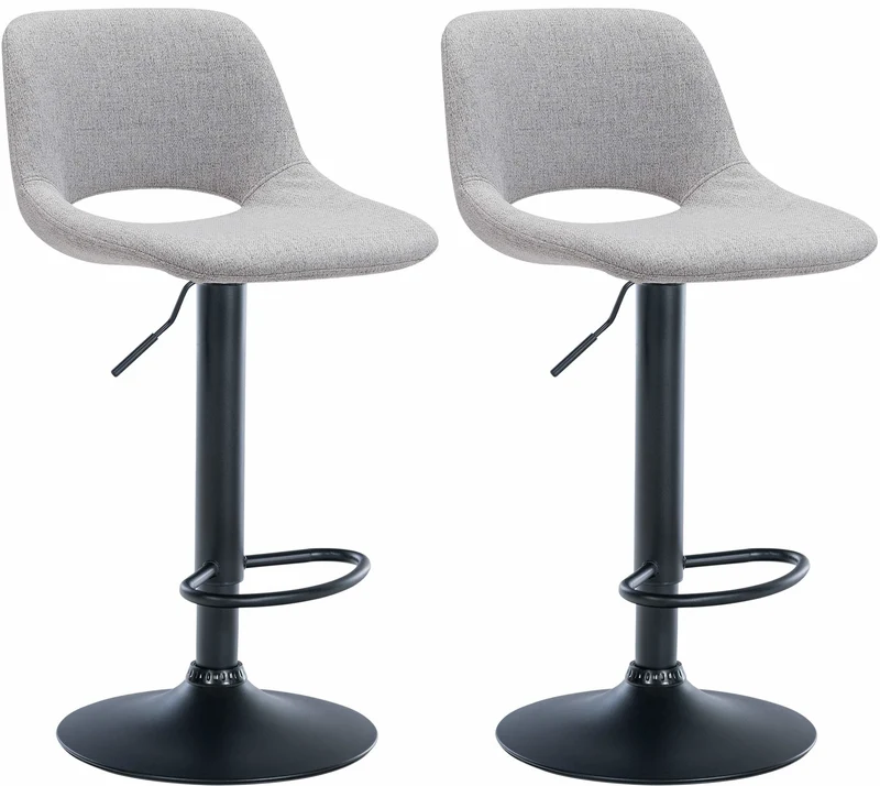 Tabourets de bar chaises haute x2 avec repose-pieds en tissu gris clair piètement métallique noir 10_0004097