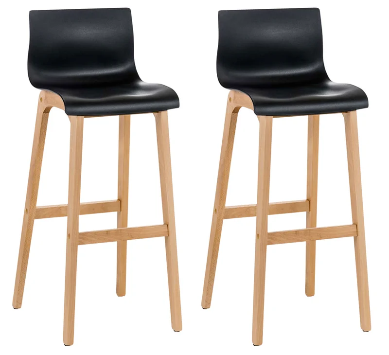 Lot de 2 tabourets de bar piètement à 4 pieds en bois assise plastique noir style scandinave 10_0005782