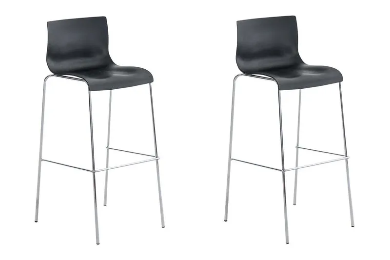 Lot de 2 tabourets de bar en tissu plastique noir cadre métallique chromé à quatre pieds style chic et moderne 10_0005566
