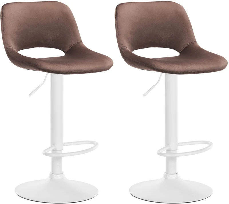 Tabourets de bar chaises haute x2 avec repose-pieds en velours marron piètement métallique blanc 10_0004090