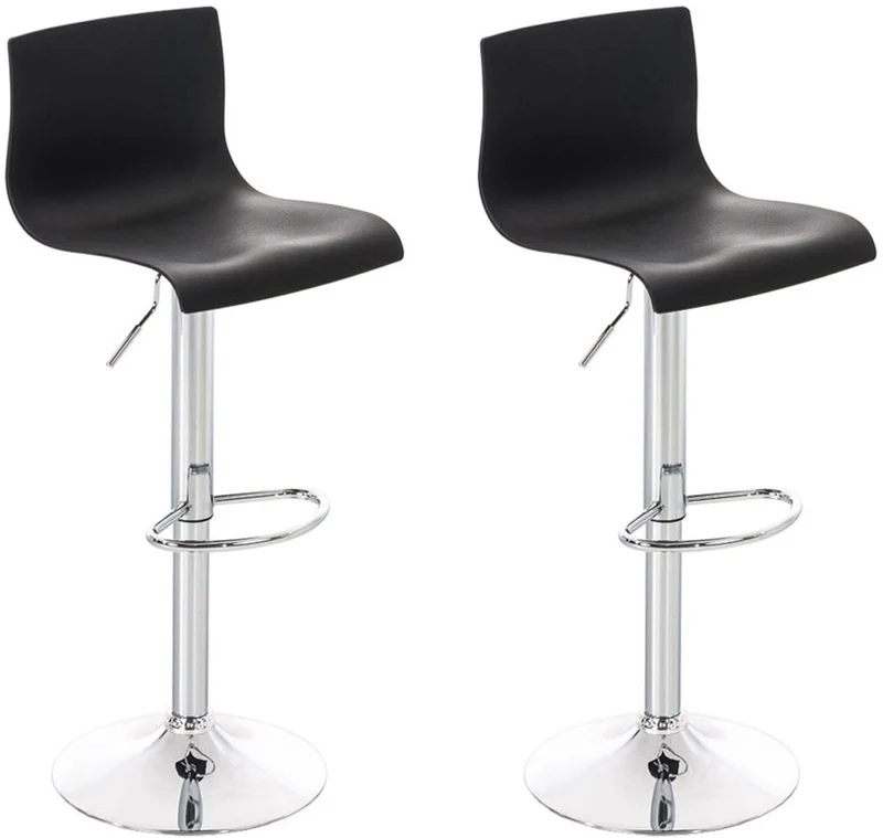 Lot de 2 tabourets de bar design classique hauteur réglable en plastique noir et métal chromé 10_0004185