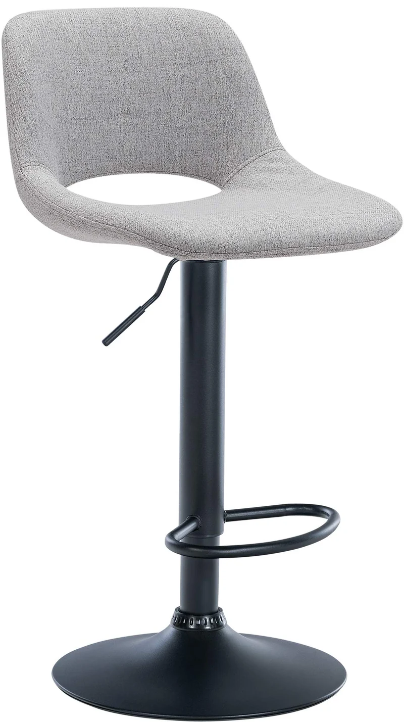 Tabouret de bar chaise haute x1 avec repose-pieds en tissu gris clair piètement métallique noir 10_0004615