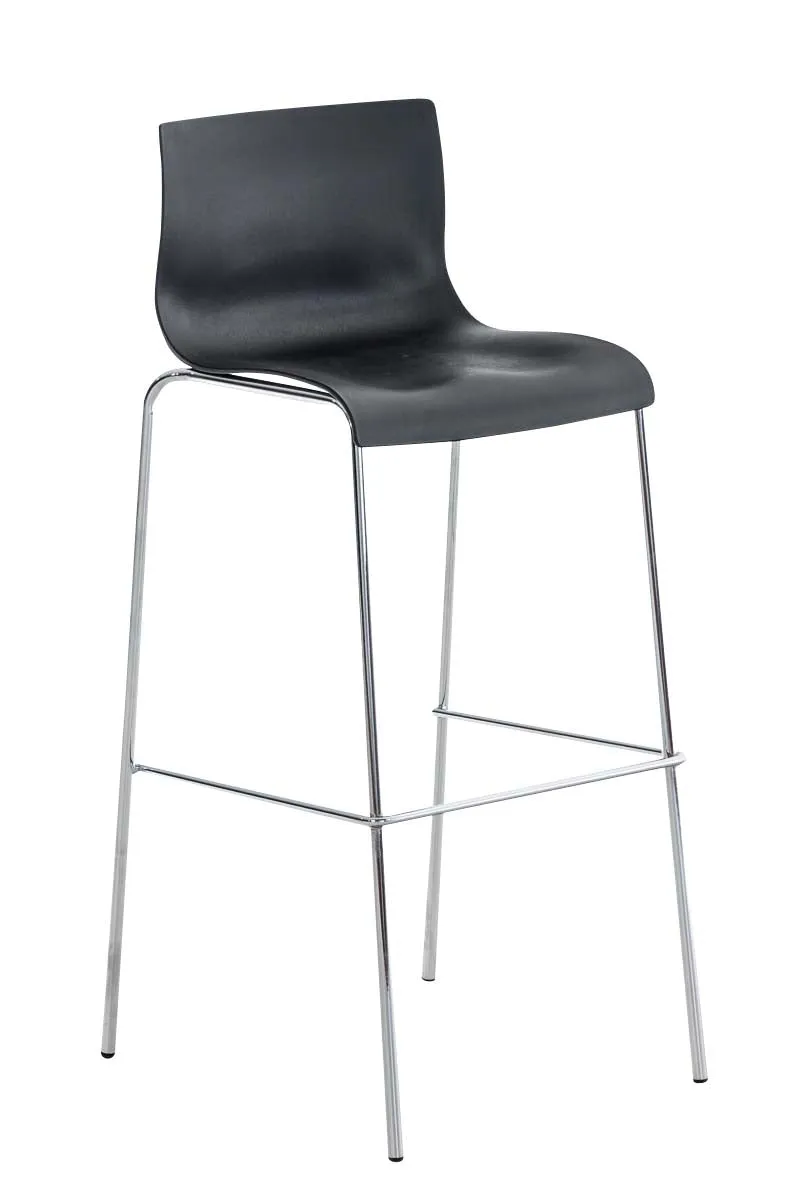 Tabouret de bar avec repose-pieds dossier incurvé en plastique noir et 4 pieds en métal chromé 10_0004939