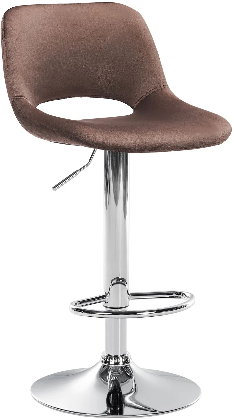 Tabouret de bar chaise haute x1 avec repose-pieds en velours marron piètement métallique chromé 10_0004594