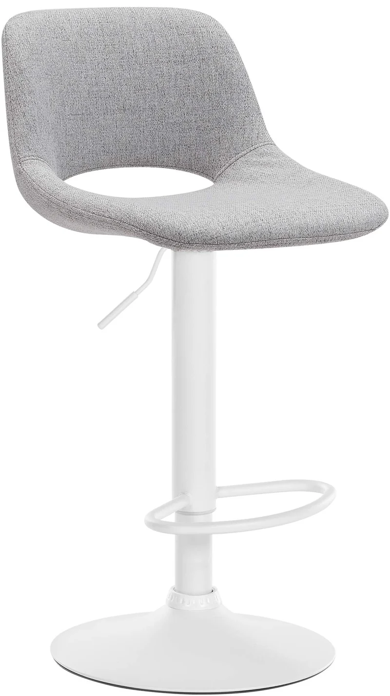 Tabouret de bar chaise haute x1 avec repose-pieds en tissu gris clair piètement métallique blanc 10_0004618