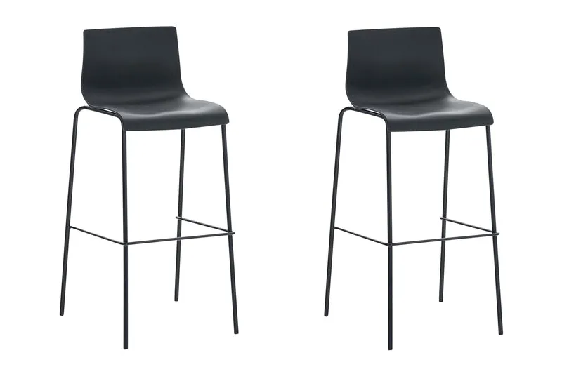 Lot de 2 tabourets de bar en tissu plastique noir cadre métallique noir à quatre pieds style chic et moderne 10_0005569
