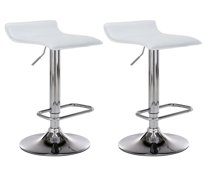 Lot de 2 tabourets de bar en synthétique blanc hauteur réglable avec repose-pieds chromé TDB10163