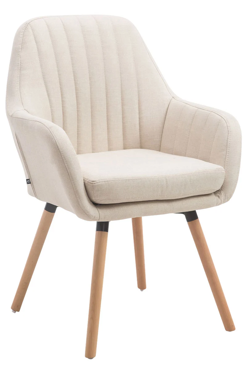 Chaise de salle à manger fauteuil de chambre coiffeuse en tissu crème piètement en bois clair 10_0008718