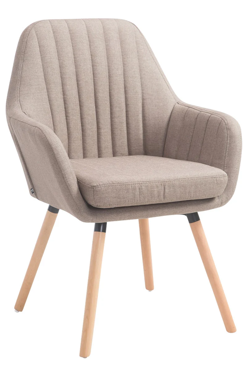 Chaise de salle à manger fauteuil de chambre coiffeuse en tissu taupe piètement en bois clair 10_0008430