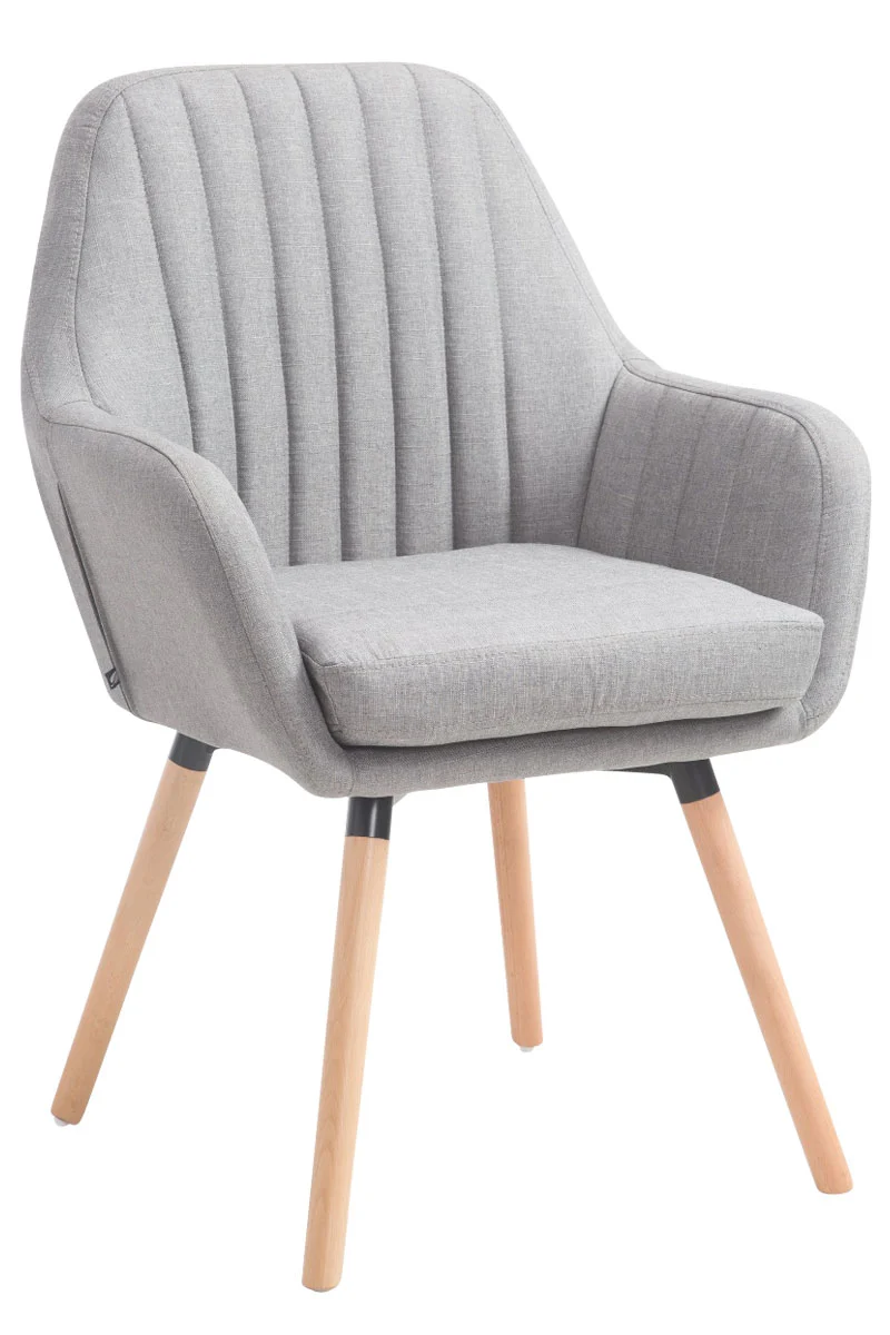 Chaise de salle à manger fauteuil de chambre coiffeuse en tissu gris piètement en bois clair 10_0008387