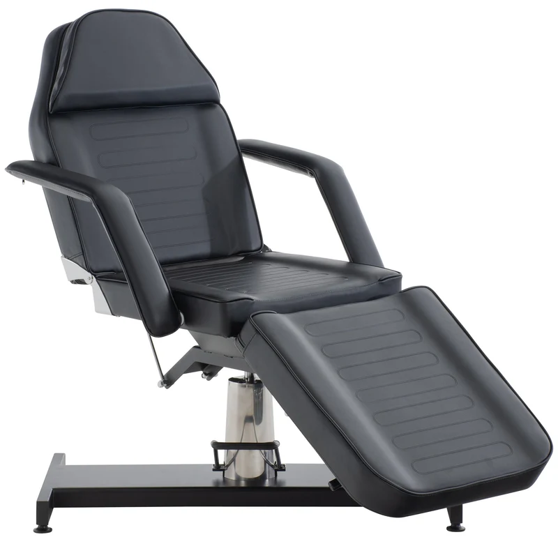 Lit d’esthétique hydraulique professionnel similicuir noir – Fauteuil de soins avec dossier inclinable ouverture visage et accoudoirs amovibles 10_0008216