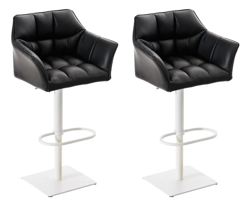 Lot de 2 tabourets de bar pivotants similicuir noir cadre métal blanc – Assise fauteuil rembourrée avec accoudoirs – Hauteur réglable 10_0006620