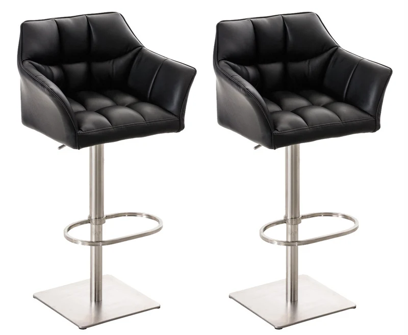 Lot de 2 tabourets de bar pivotants similicuir noir cadre acier inoxydable – Assise fauteuil rembourrée avec accoudoirs – Hauteur réglable 10_0006569