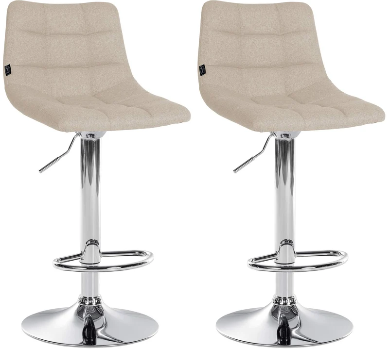 Lot de 2 tabourets de bar en tissu crème base métal chromé réglable en hauteur et repose-pieds TDB10620