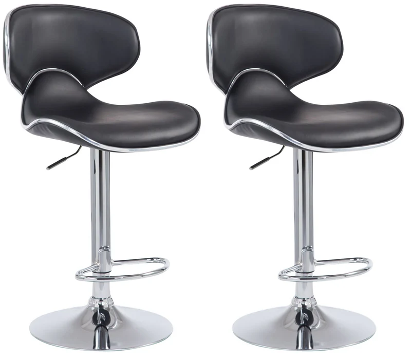 Tabouret de bar chaise de bar x2 hauteur réglable avec repose pieds en synthétique noir et métal TDB10122