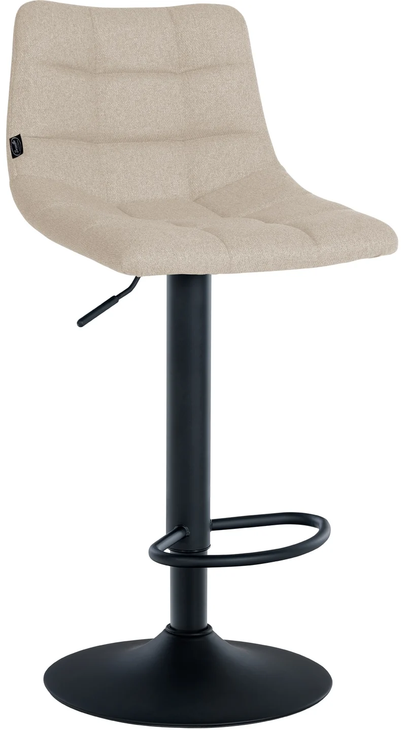 Tabouret de bar x1 moderne en tissu crème motif matelassé piètement trompette métal noir 10_0005958