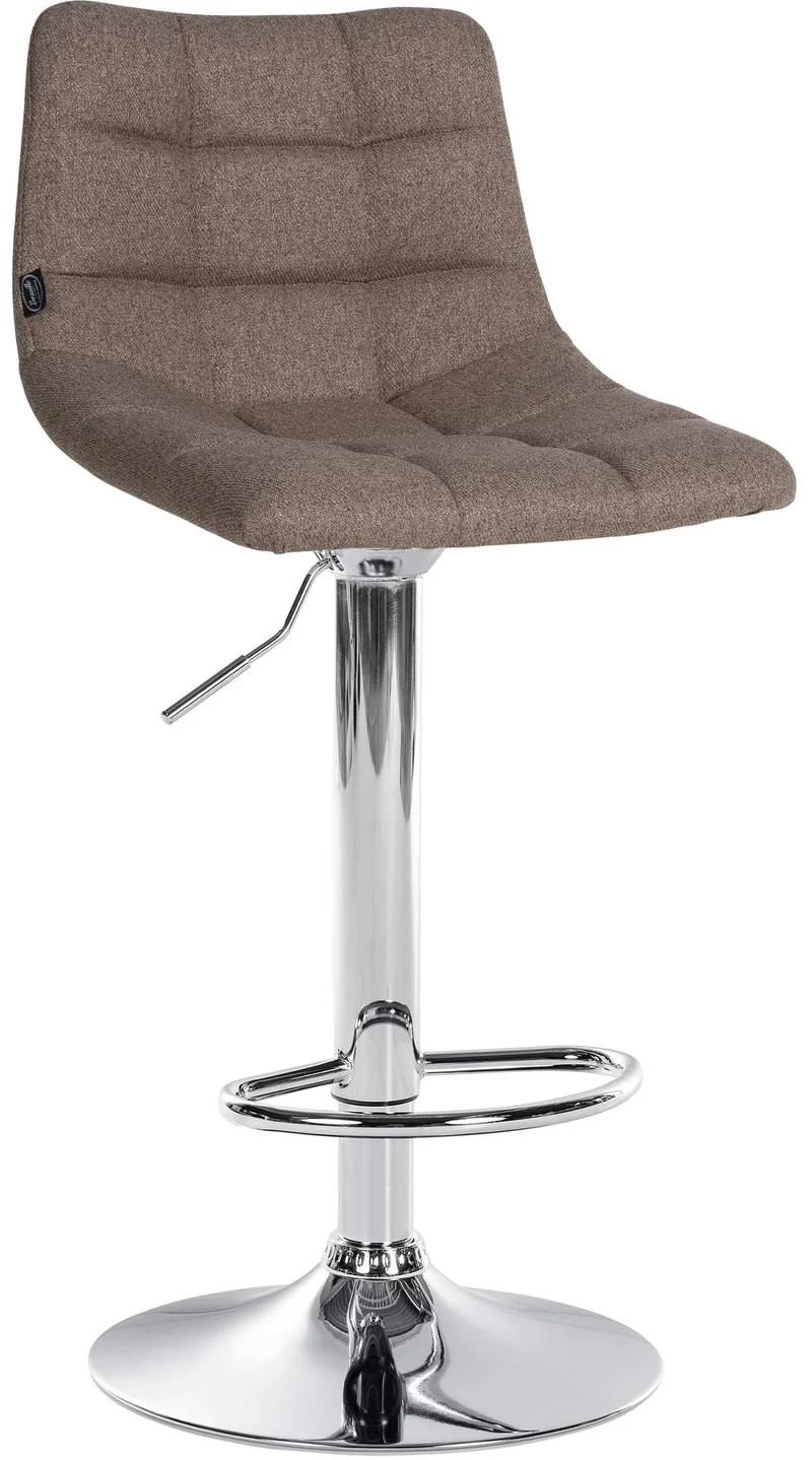 Tabouret de bar x1 moderne en tissu taupe motif matelassé piètement trompette métal chromé 10_0005654