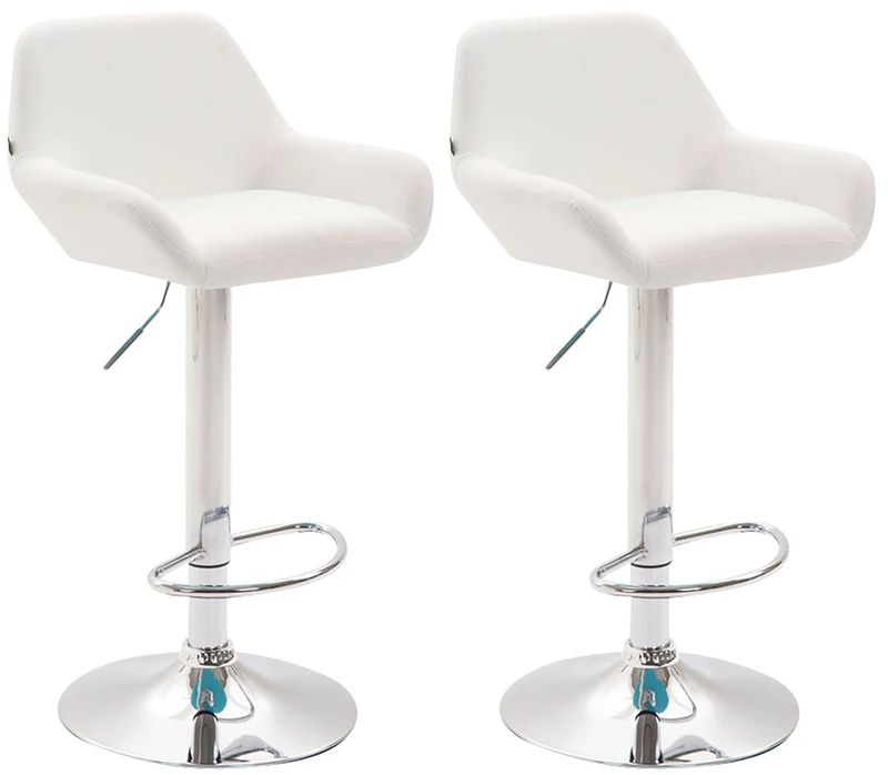 Lot de 2 tabourets de bar repose-pieds en forme d'arc en métal chromé assise en PVC blanc 10_0004025