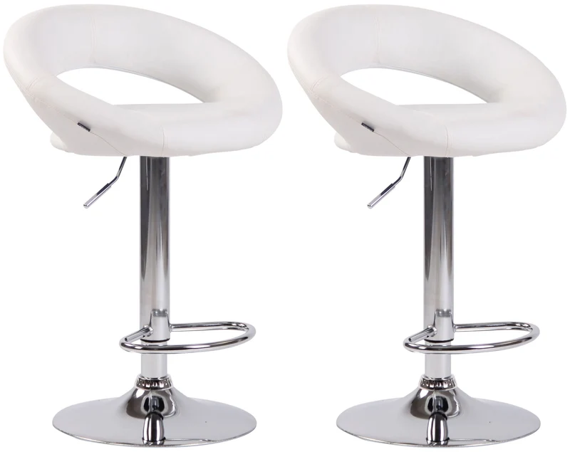 Lot de 2 tabourets de bar en synthétique blanc design moderne base métal aspect chromé TDB10557