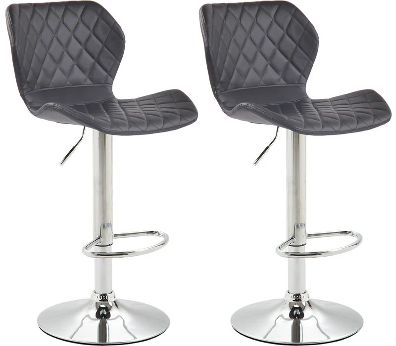 Lot de 2 tabourets de bar avec coutures décoratives en forme de losanges en PVC noir et métal chromé 10_0004105