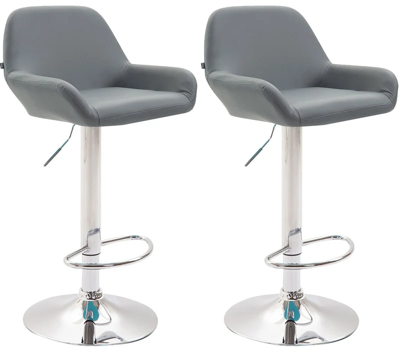 Lot de 2 tabourets de bar repose-pieds en forme d'arc en métal chromé assise en PVC gris 10_0004021