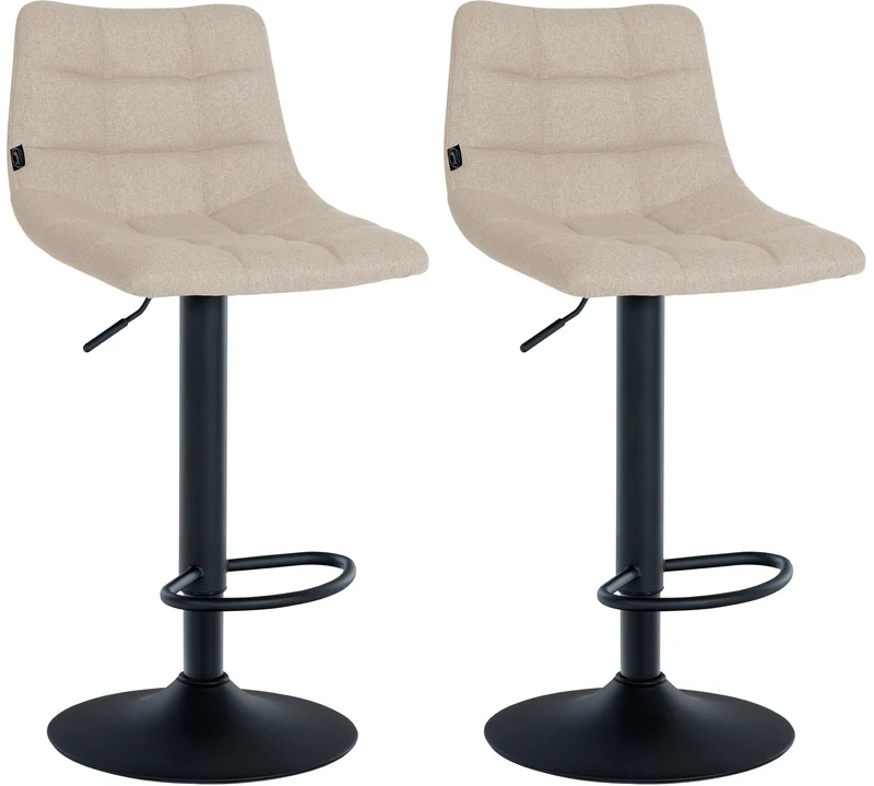 Lot de 2 tabourets de bar en tissu crème base en trompette réglable en hauteur et repose-pieds TDB10615