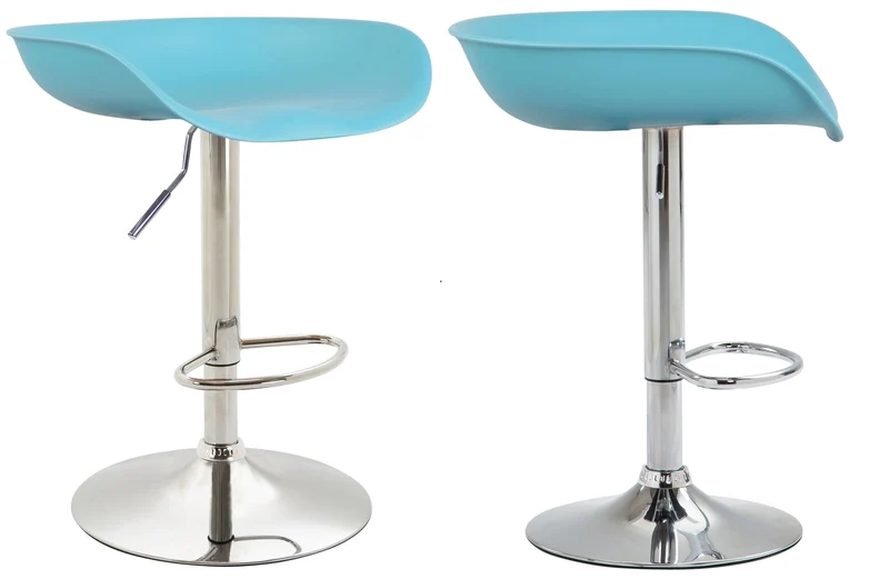 Lot de 2 tabourets de bar assise réglable en hauteur et pivotant en plastique bleu pieds tulipe en métal chromé avec repose-pieds TDB10269