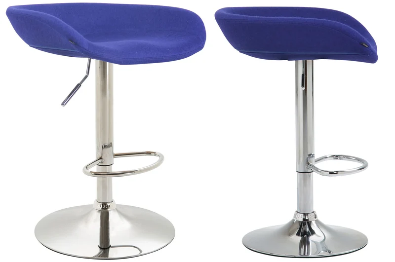 Lot de 2 tabourets de bar assise réglable en hauteur et pivotant en feutrine bleu pieds tulipe en métal chromé avec repose-pieds TDB10261