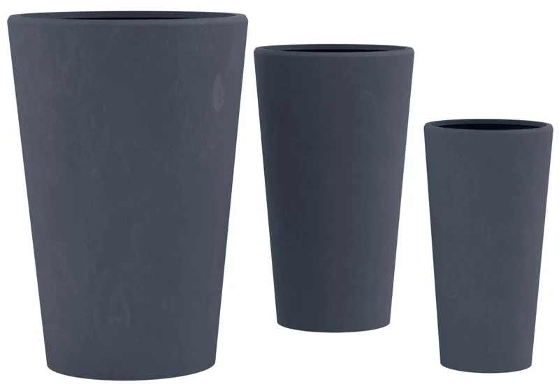 Lot de 3 pots de fleurs en argile fibreuse anthracite avec trous de drainage résistants aux intempéries 10_0007964