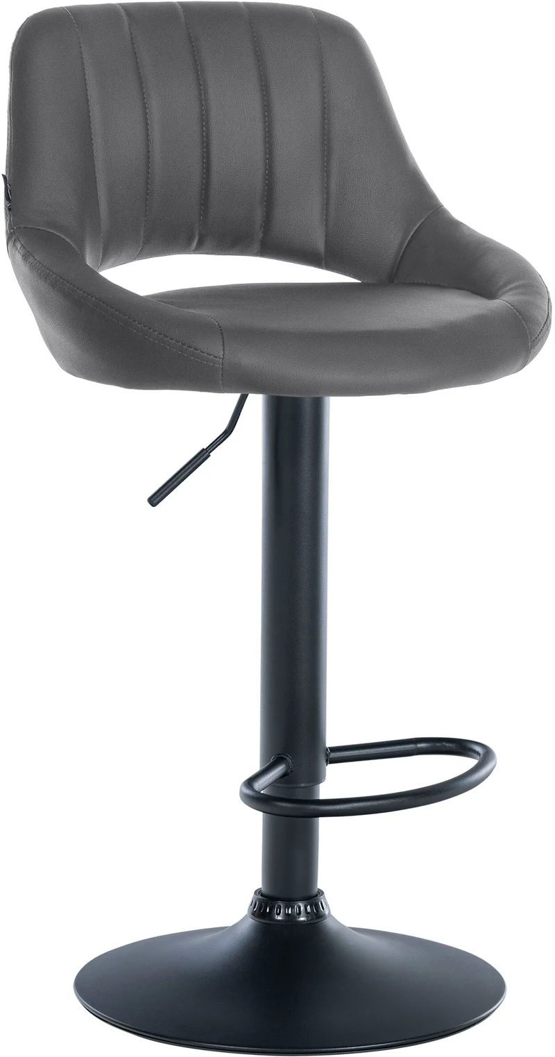Tabouret de bar x1 avec repose-pieds pivotant et réglable en similicuir gris et métal noir 10_0006329