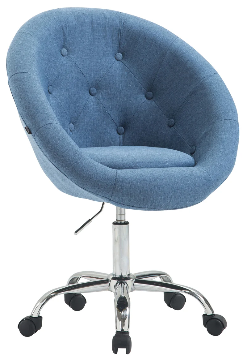 Chaise pivotante capitonnée sur roulettes réglable en hauteur en tissu bleu avec dossier arrondi 10_0008736