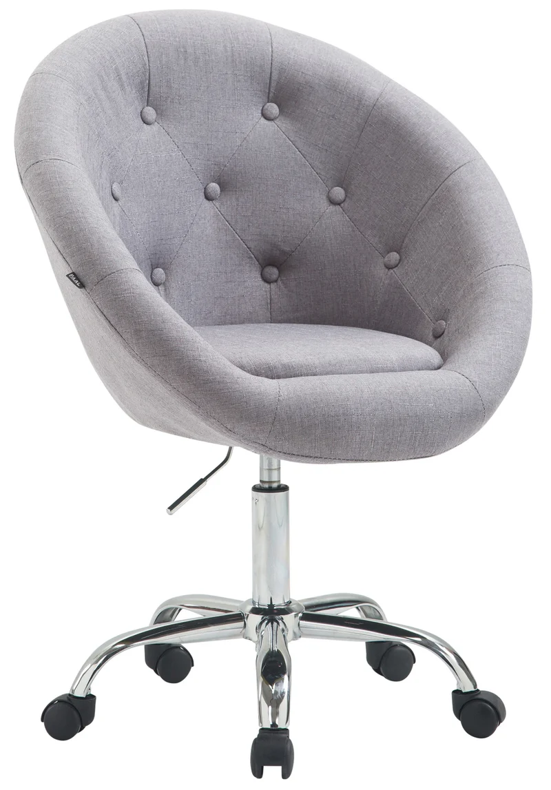 Chaise pivotante capitonnée sur roulettes réglable en hauteur en tissu gris avec dossier arrondi 10_0008660