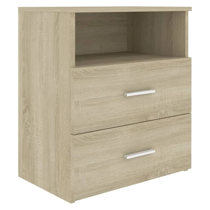 Table de chevet avec tiroirs et compartiment ouvert 50 x 32 x 60 cm bois d'ingénierie couleur chêne DEC033888