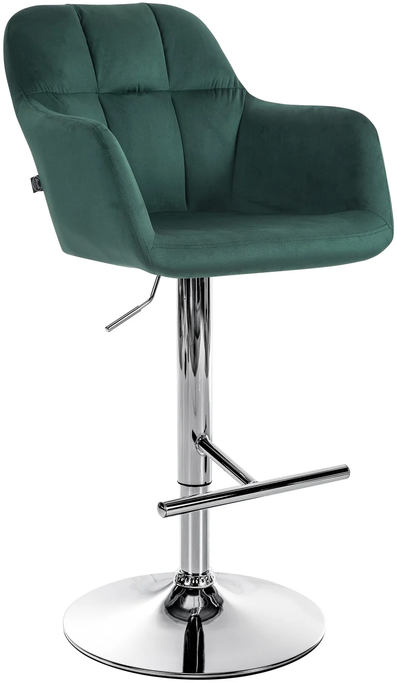 Tabouret de bar chaise haute x1 fonction rotation 360° en velours vert avec coutures décoratives piètement métal chromé 10_0005266
