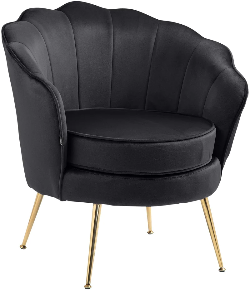 Fauteuil lounge chaise de chaise rembourrée avec coutures décoratives revêtement en velours noir et pieds métal doré FAL101558