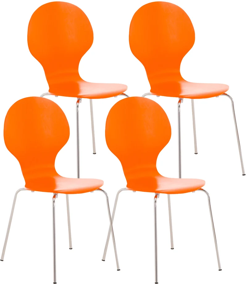 Lot de 4 chaises de cuisine salle à manger empilables dossier arrondi en bois orange et métal chromé 10_0003178