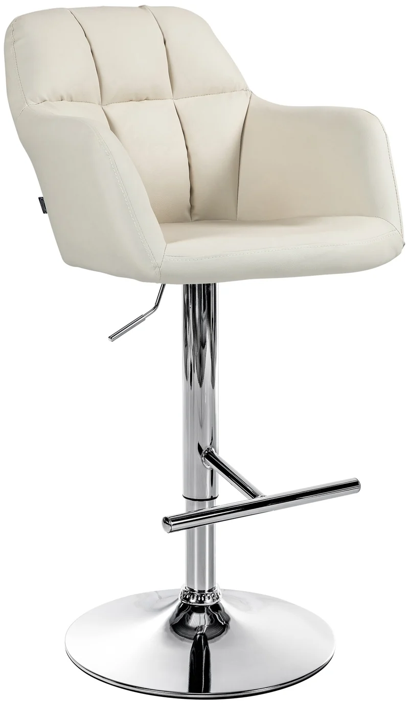 Tabouret de bar chaise haute x1 fonction rotation 360° en PVC crème avec coutures décoratives piètement métal chromé 10_0005255