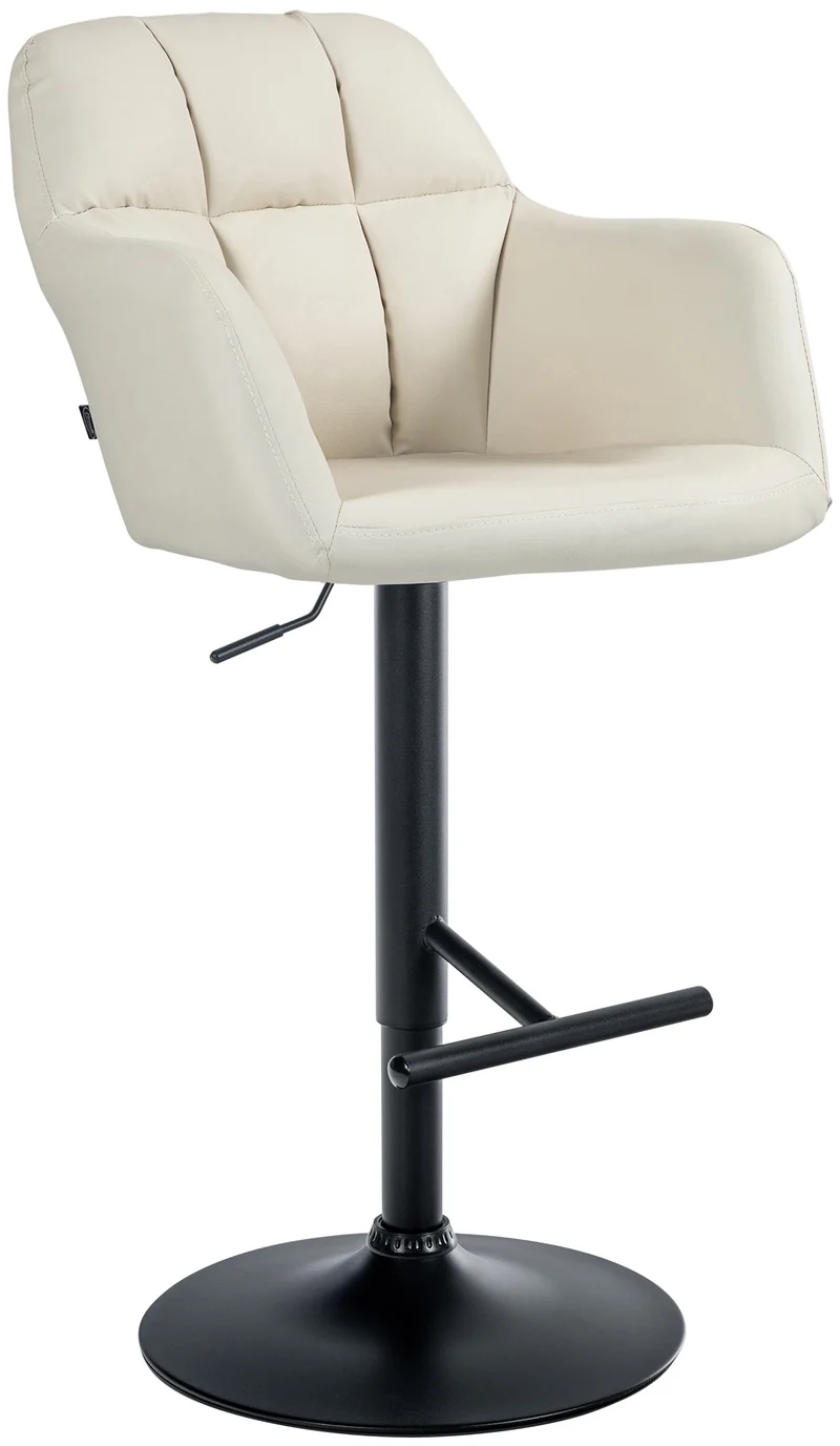 Tabouret de bar chaise haute x1 fonction rotation 360° en PVC crème avec coutures décoratives piètement métal noir 10_0005260