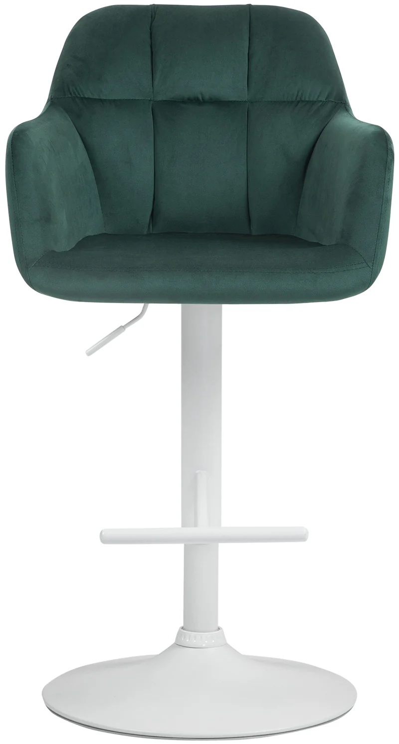 Tabouret de bar chaise haute x1 fonction rotation 360° en velours vert avec coutures décoratives piètement métal blanc 10_0006863