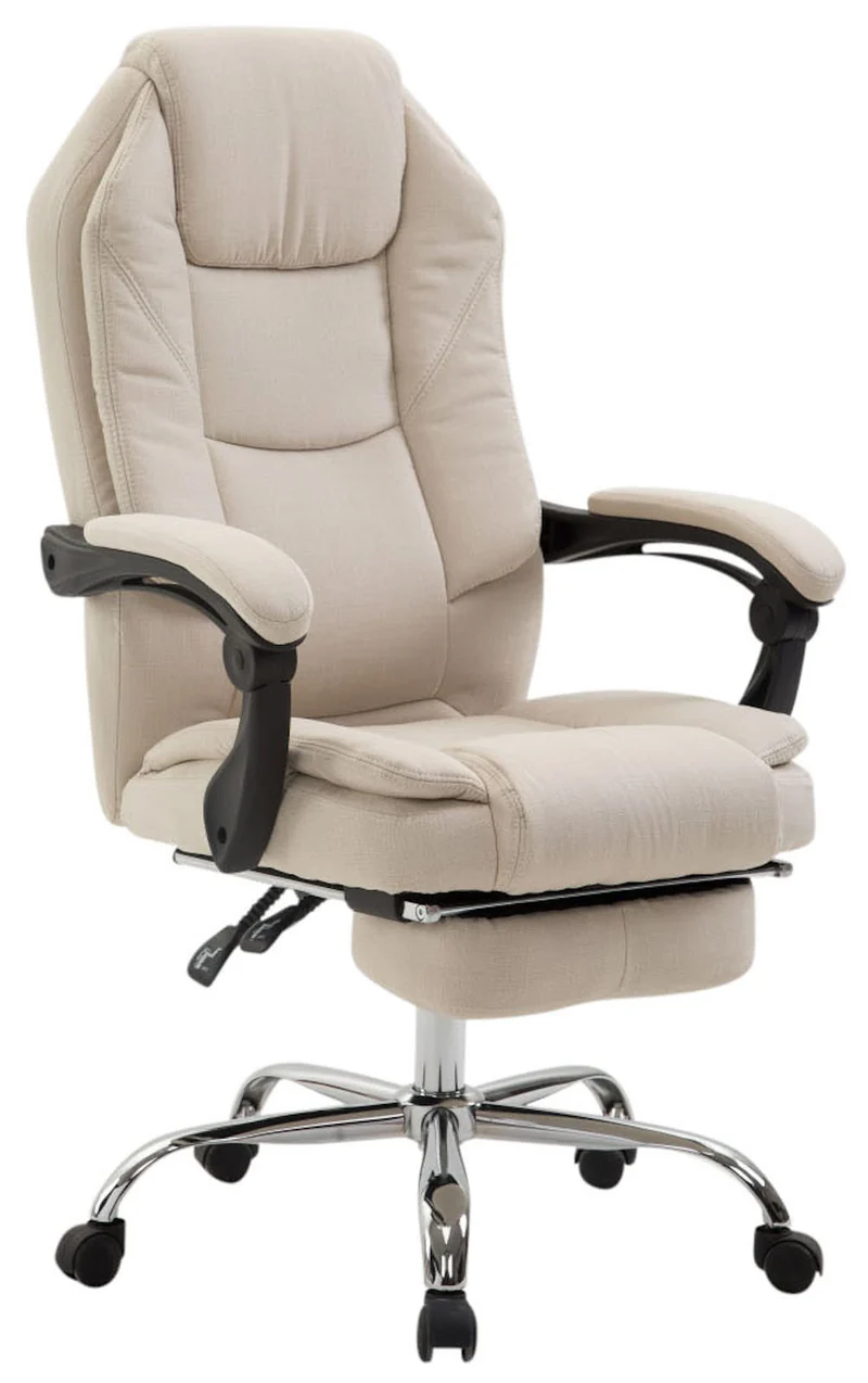 Fauteuil de bureau sur roulettes dossier et repose-pied réglable en tissu crème et métal 10_0002438