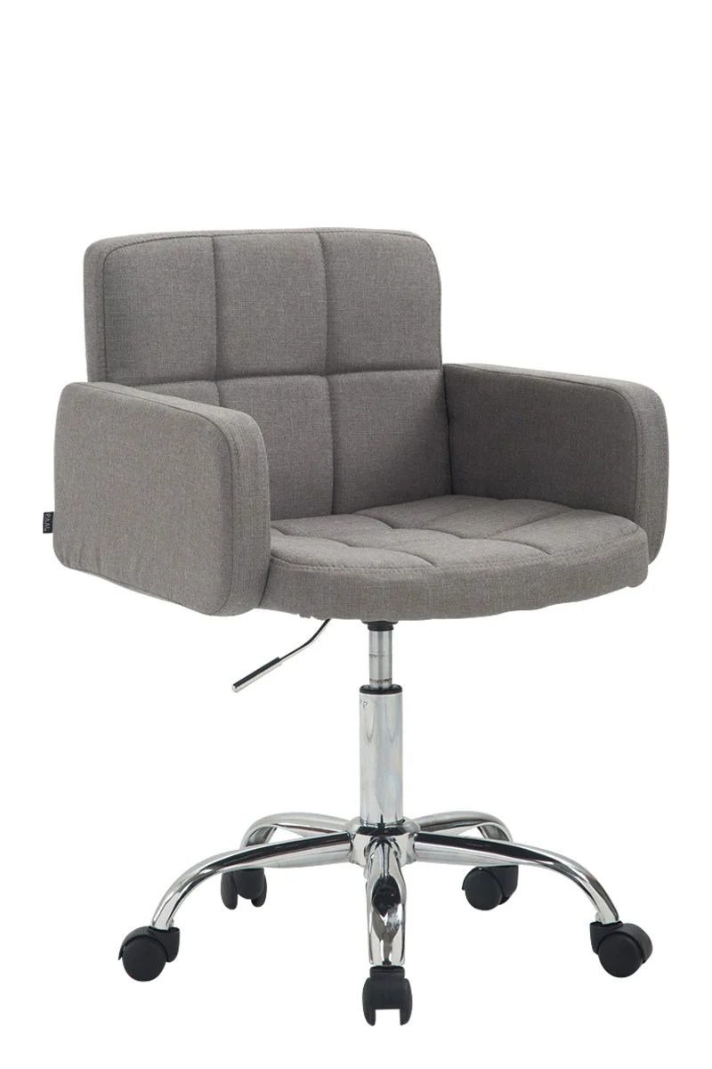 Tabouret de travail chaise de bureau en tissu gris structure à 5 roulettes métal chromé 10_0003232