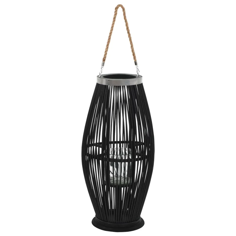 Bougeoir suspendu ou sur pied porte-bougie bambou noir décoration extérieur hauteur 60cm DEC020007