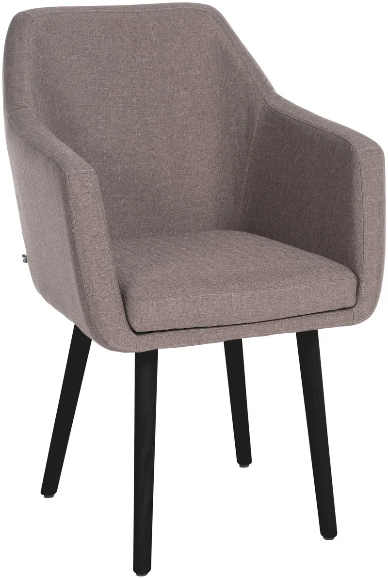 Chaise visiteur en tissu taupe avec dossier enveloppant et accoudoirs – Piètement bois clair 4 pieds 10_0008513