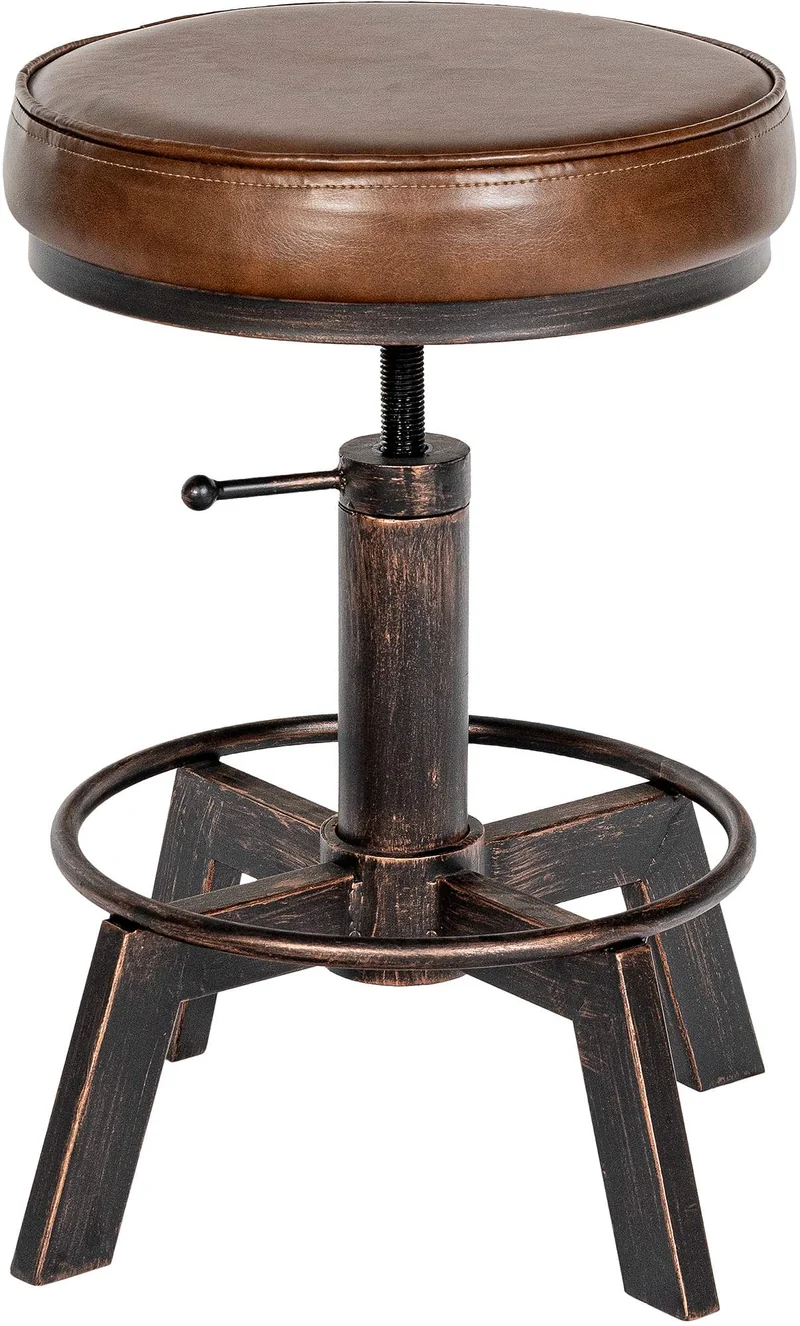 Lot de 2 tabourets industriels réglables en hauteur – Assise rembourrée en similicuir marron structure métal couleur bronze 10_0008492