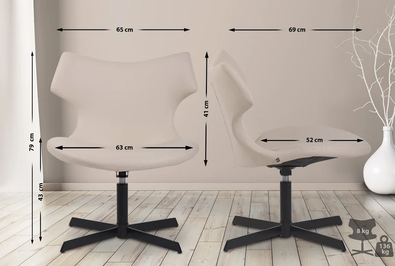 Fauteuil lounge pivotant 360° à dossier enveloppant similicuir crème avec base étoilée en métal 10_0008239