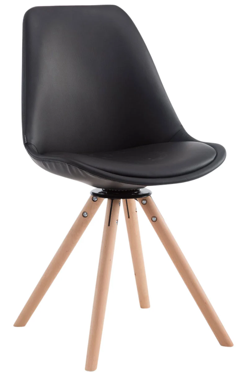 Chaise de salle à manger x1 pivotante style nordique assise en PVC noir piètement en bois clair 10_0008617