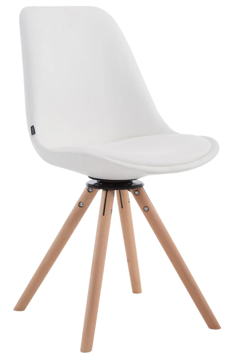 Chaise de salle à manger x1 pivotante style nordique assise en PVC blanc piètement en bois clair 10_0008286